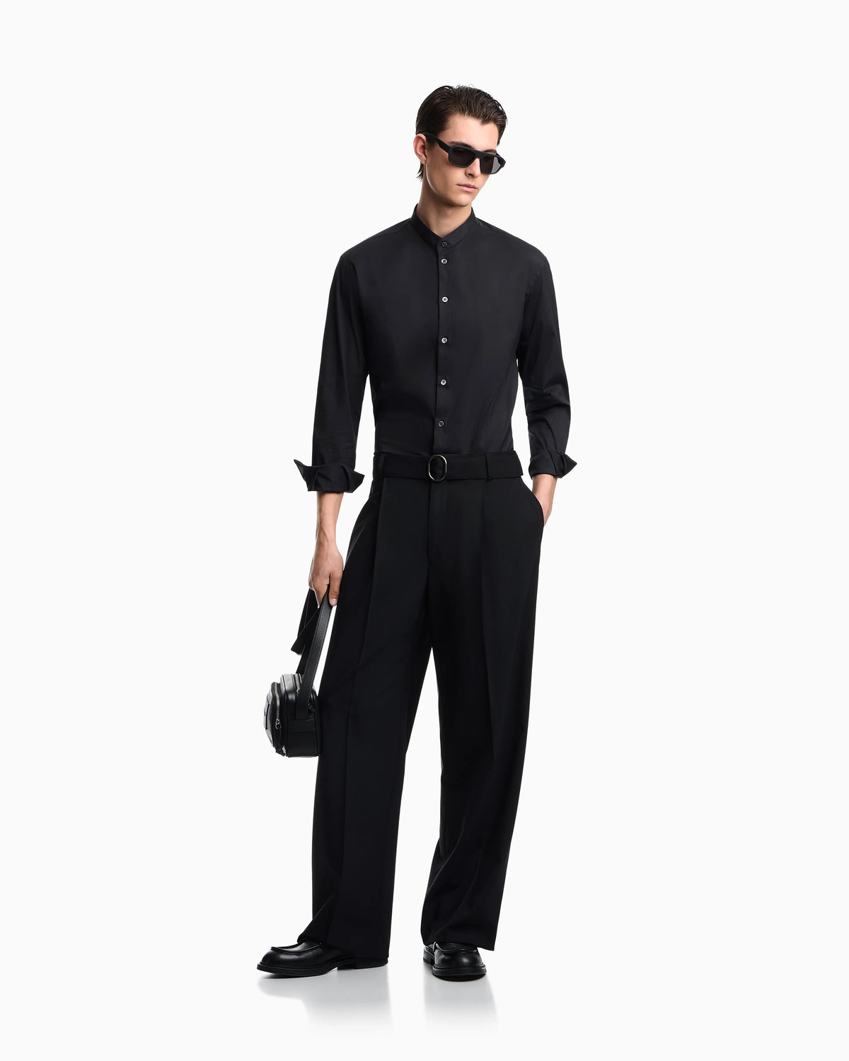 Shirt with guru collar in technical stretch cotton
