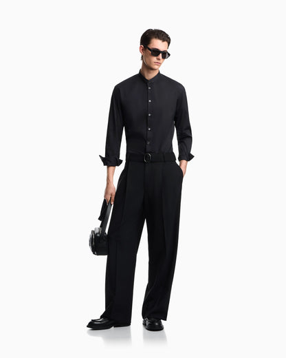 Shirt with guru collar in technical stretch cotton