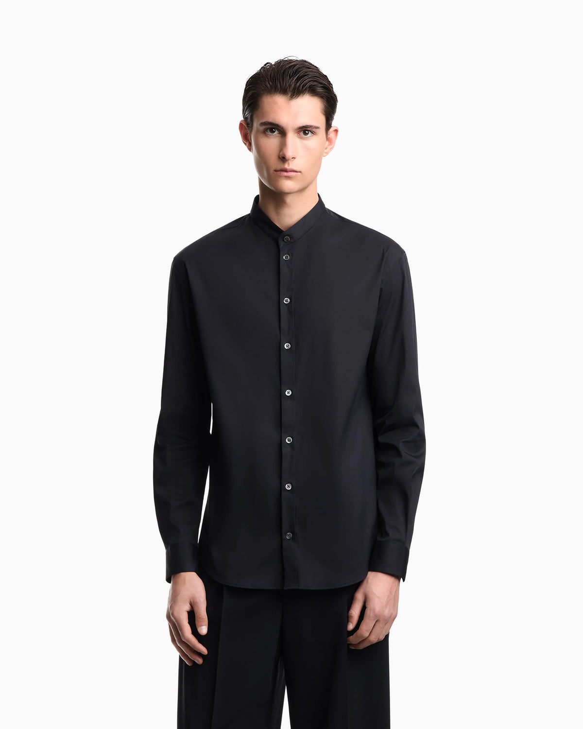 Shirt with guru collar in technical stretch cotton