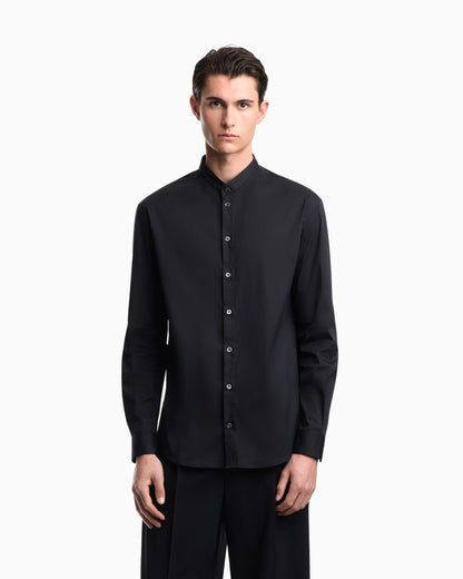 Shirt with guru collar in technical stretch cotton