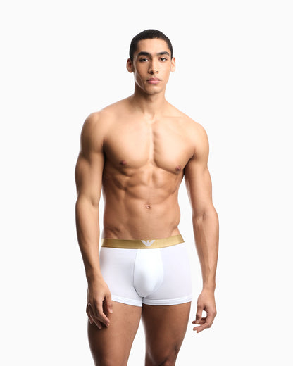 Stretch cotton jersey trunks with a shiny logo band