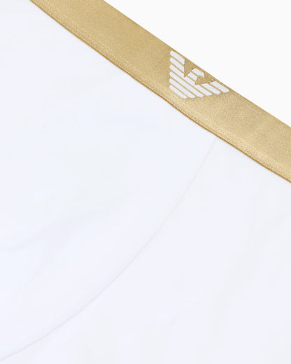 Stretch cotton jersey trunks with a shiny logo band