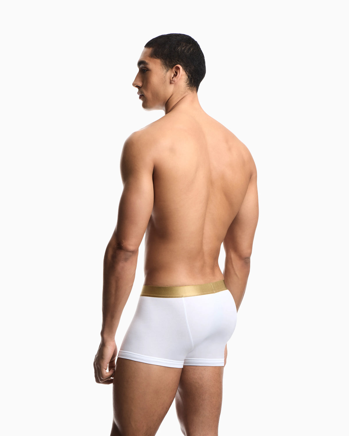 Stretch cotton jersey trunks with a shiny logo band