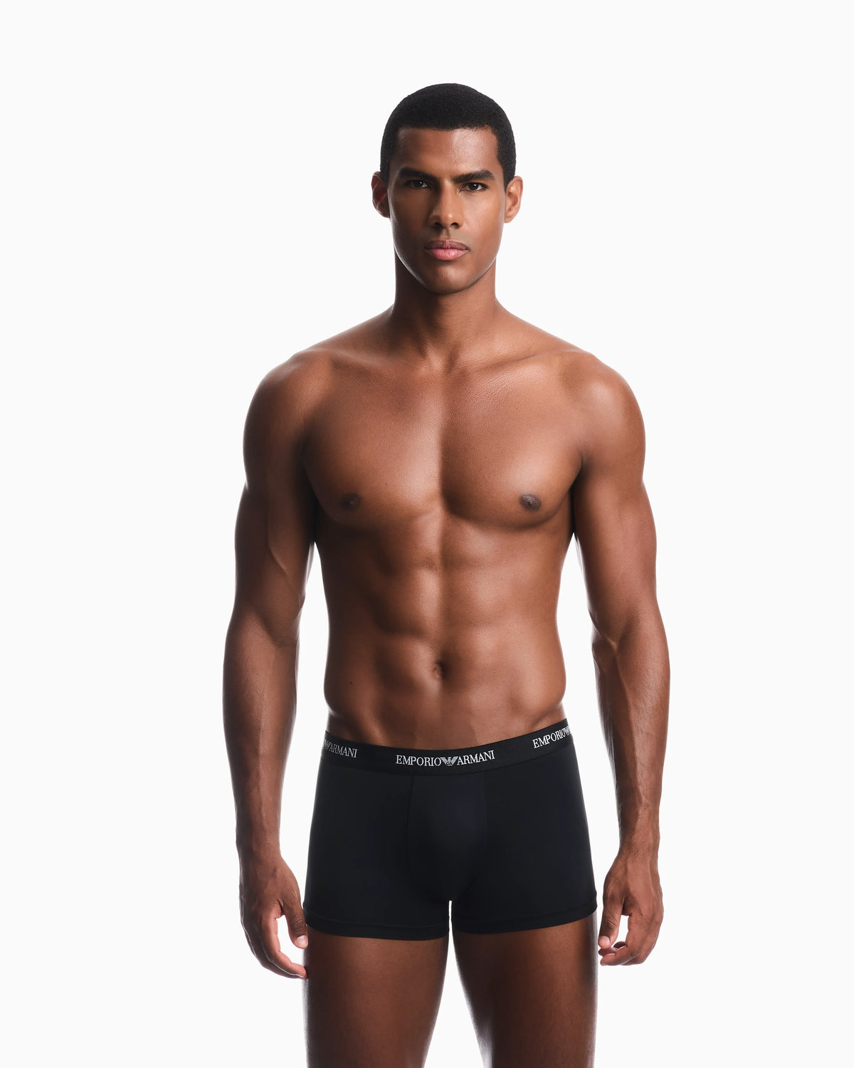 Microfiber jersey trunks with an elastic logo waistband