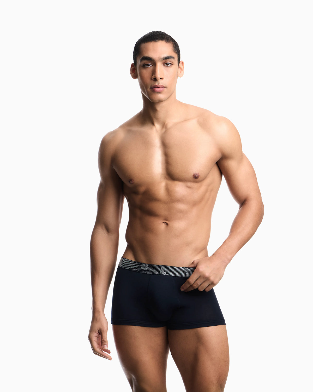 Tech wool jersey trunk with a patterned logo waistband