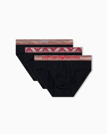 Three-pack of cotton briefs with shiny logo waistband