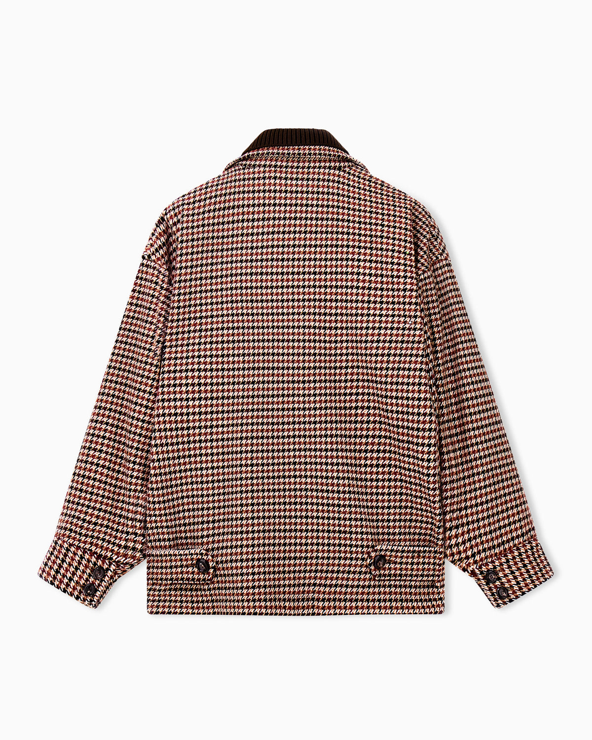 Caban coat in houndstooth virgin wool with a ribbed collar