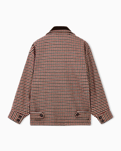 Caban coat in houndstooth virgin wool with a ribbed collar