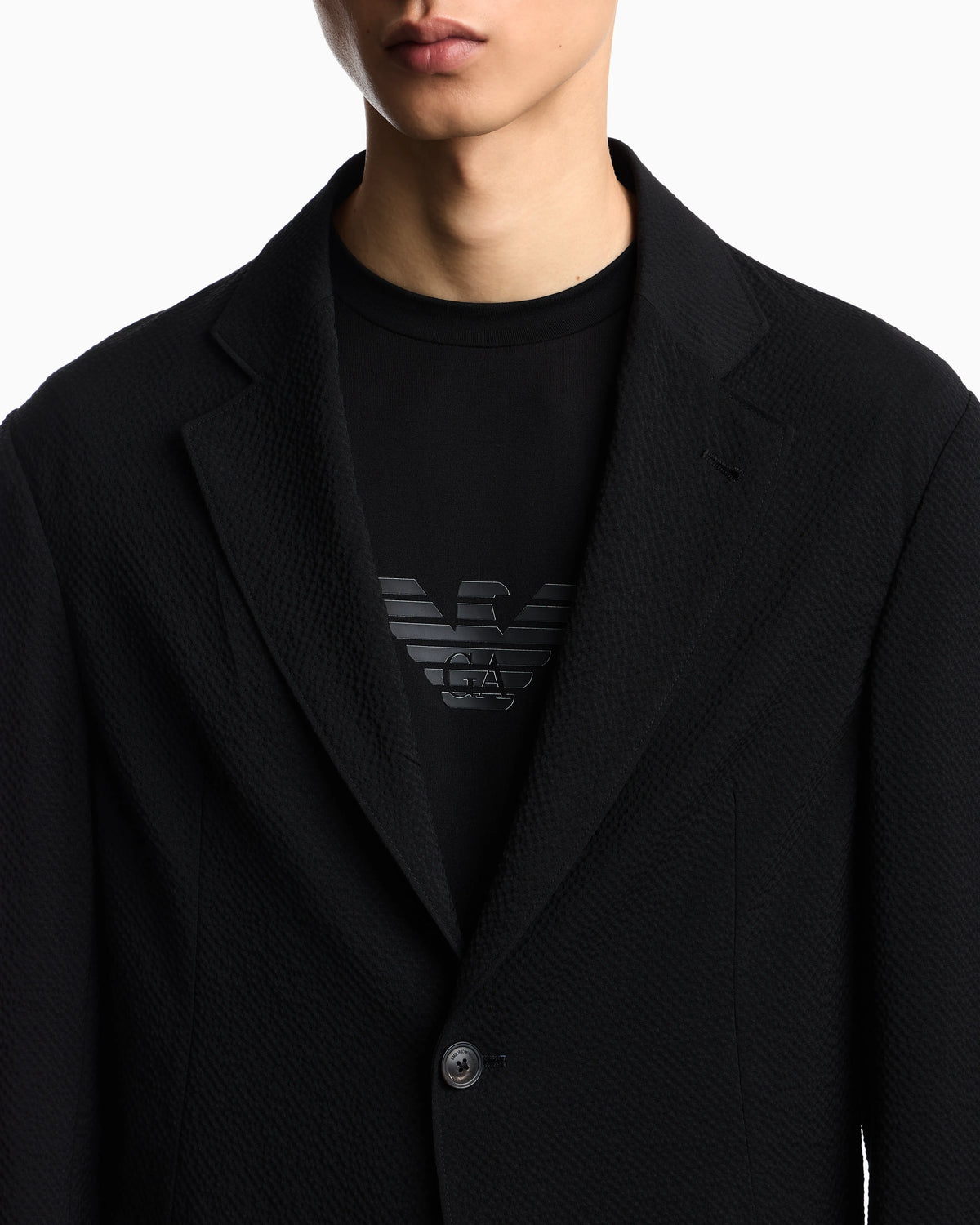 Single-breasted jacket in tropical light wool canvas with detachable inner panel