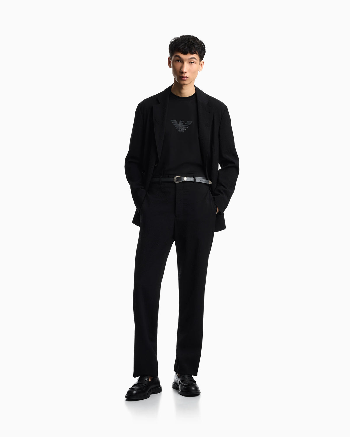 Single-breasted jacket in tropical light wool canvas with detachable inner panel