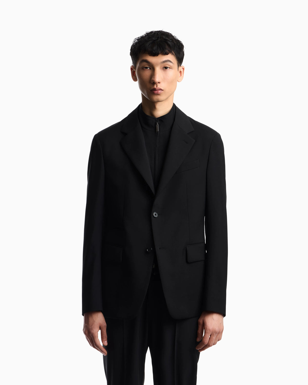 Single-breasted jacket in tropical light wool canvas with detachable inner panel