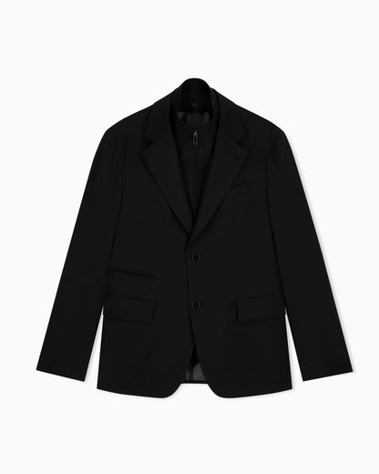 Single-breasted jacket in tropical light wool canvas with detachable inner panel