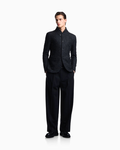 Guru-collar jacket in jacquard jersey with a chevron motif