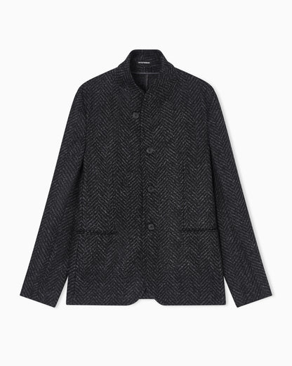 Guru-collar jacket in jacquard jersey with a chevron motif