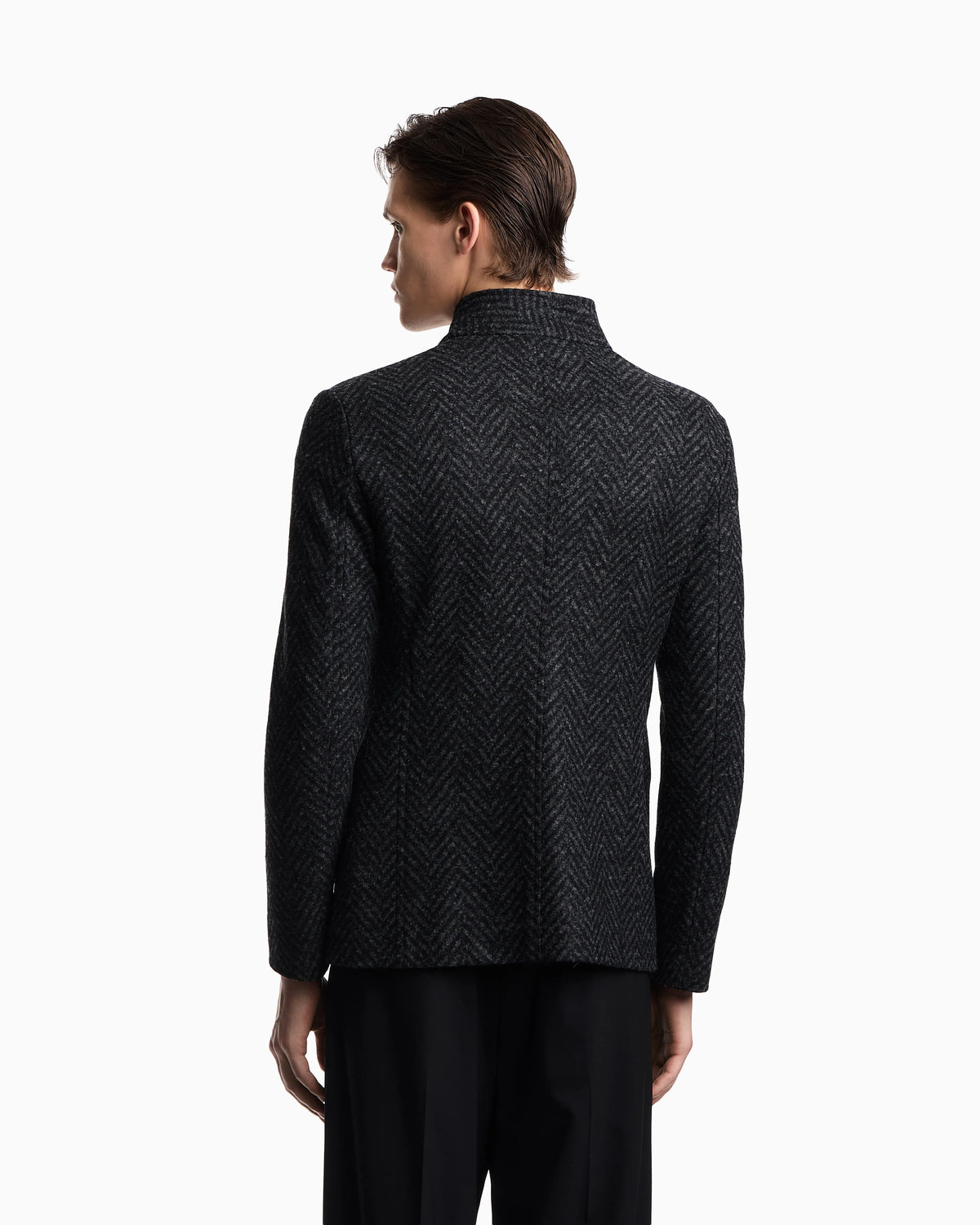 Guru-collar jacket in jacquard jersey with a chevron motif