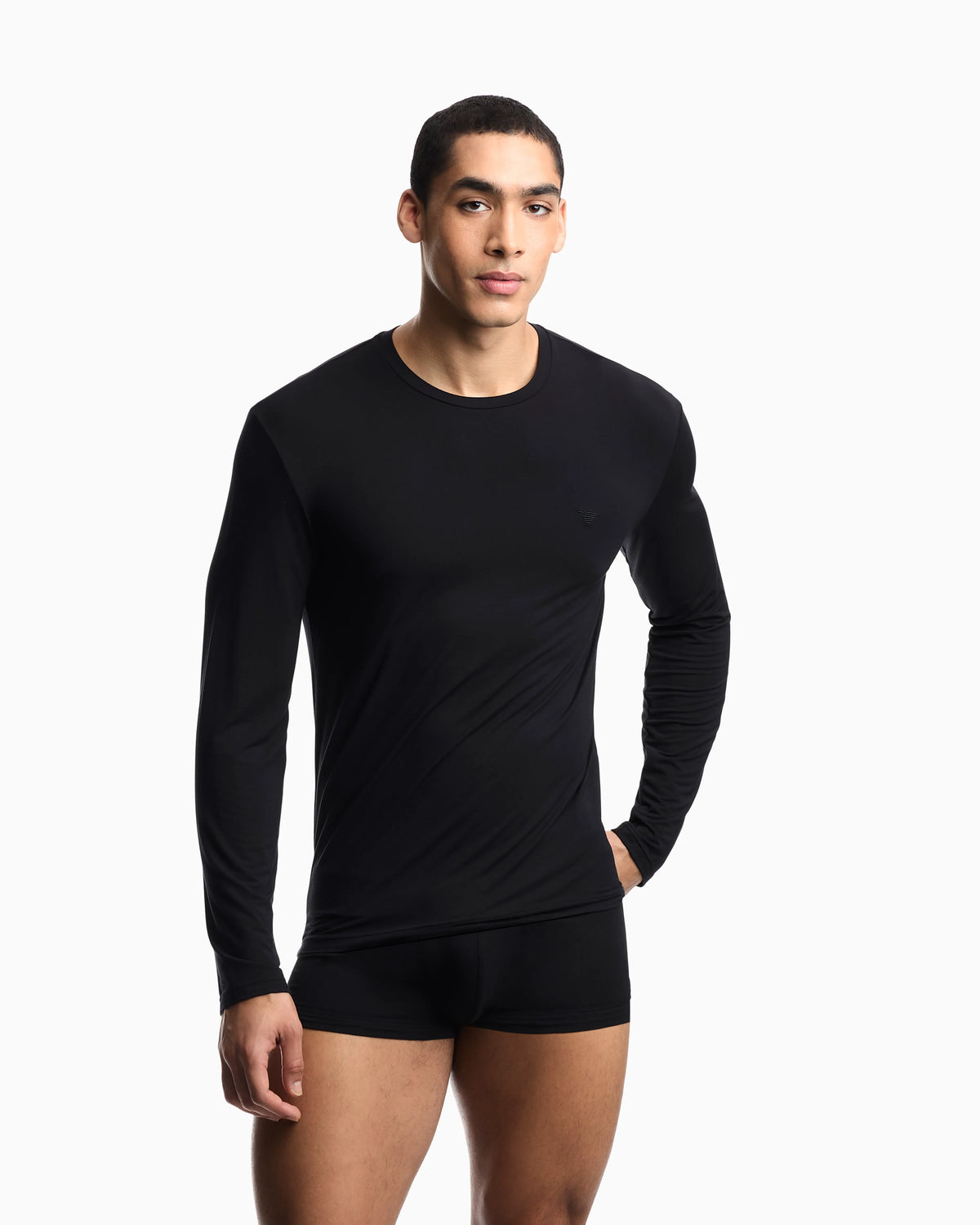 Long sleeve crew neck t-shirt in modal jersey with logo