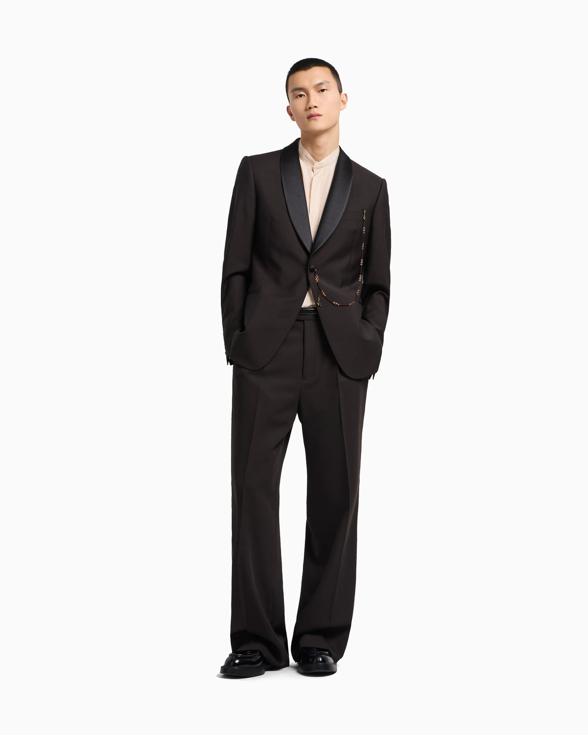 Pleated guru collar shirt in pure silk