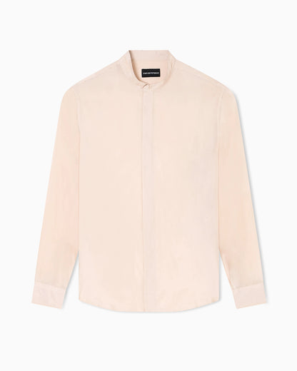 Pleated guru collar shirt in pure silk