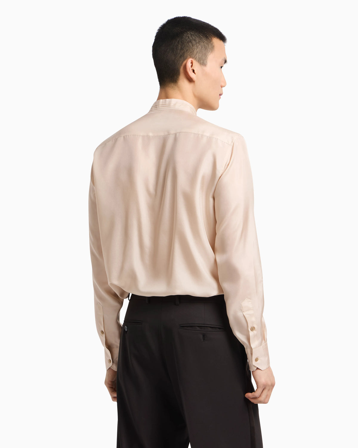 Pleated guru collar shirt in pure silk