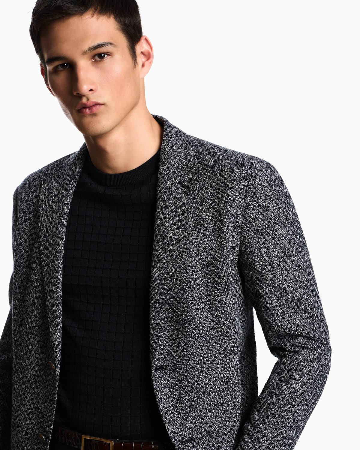 Icon single-breasted jacket in chevron-motif wool