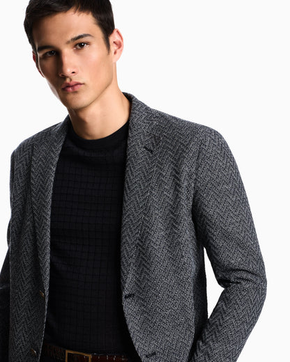 Icon single-breasted jacket in chevron-motif wool