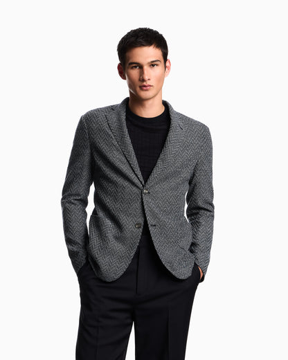 Icon single-breasted jacket in chevron-motif wool