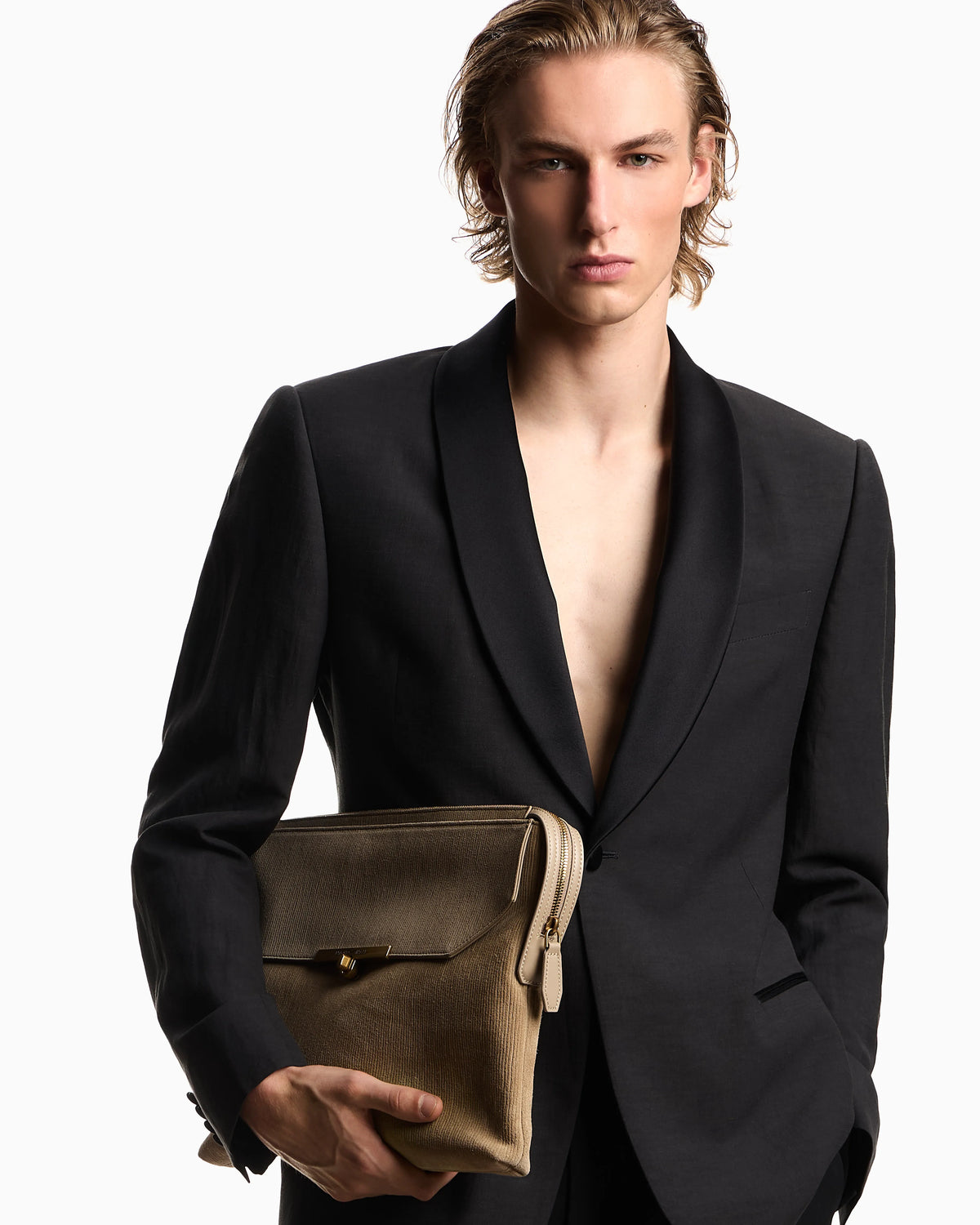 Single-breasted jacket in fil-a-fil linen blend fabric