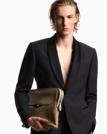 Single-breasted jacket in fil-a-fil linen blend fabric