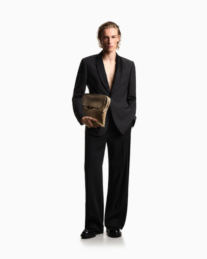 Single-breasted jacket in fil-a-fil linen blend fabric