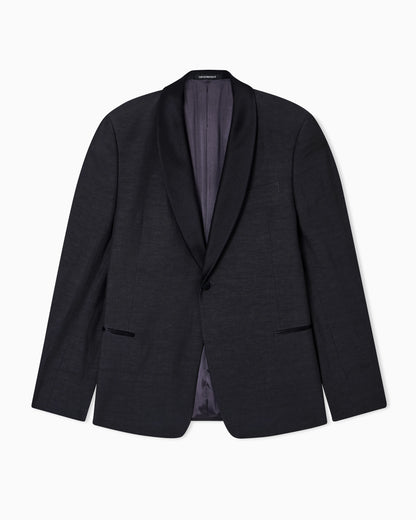 Single-breasted jacket in fil-a-fil linen blend fabric