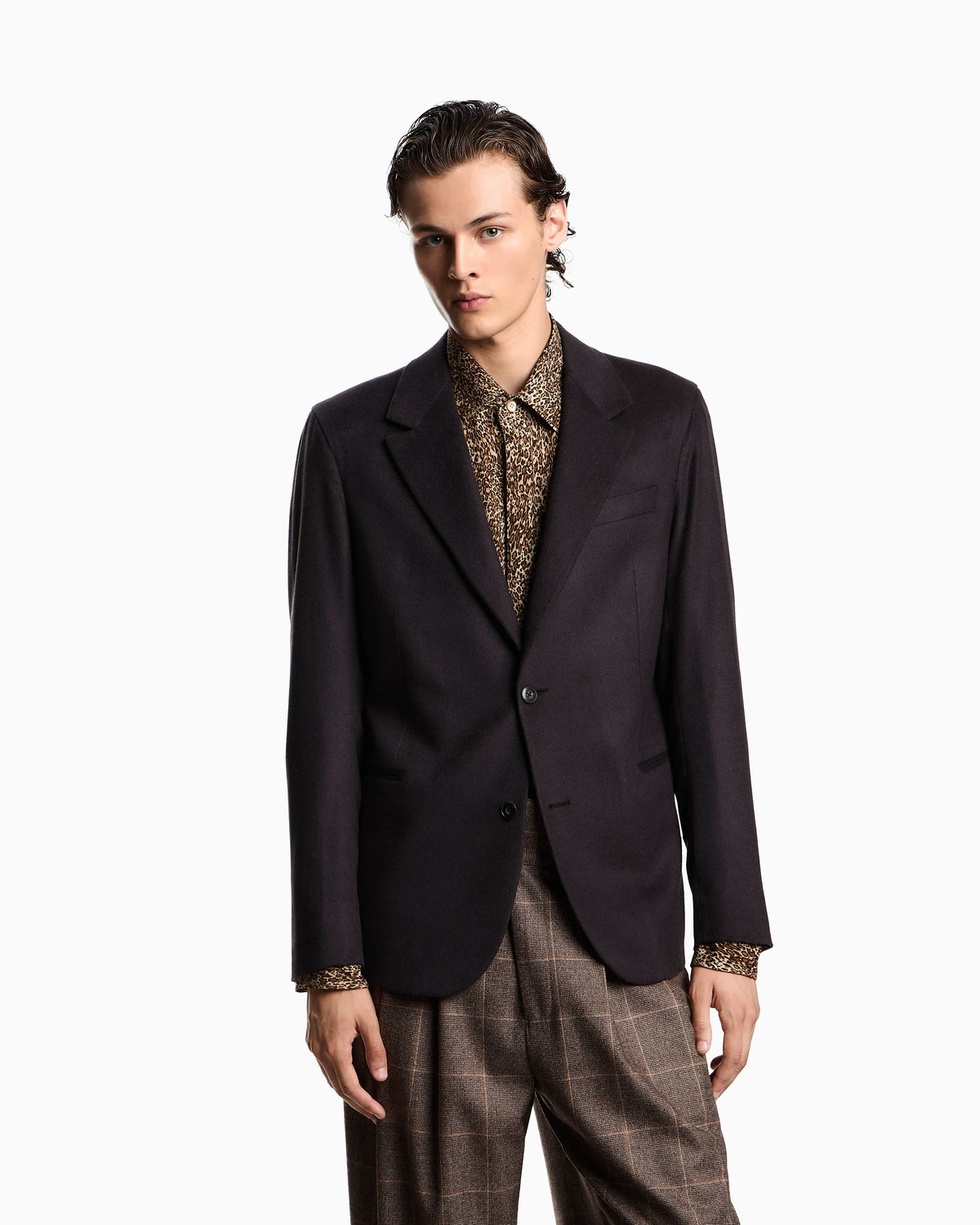 Single-breasted jacket in brushed pure Mongolian cashmere
