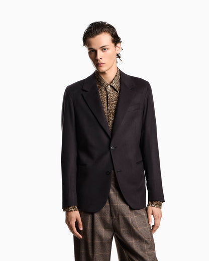 Single-breasted jacket in brushed pure Mongolian cashmere