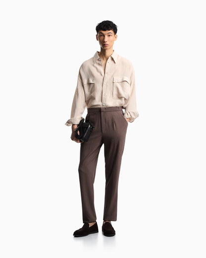 3D wrinkle-effect crêpe fabric trousers