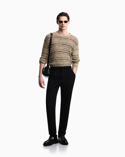 3D wrinkle-effect crêpe fabric trousers