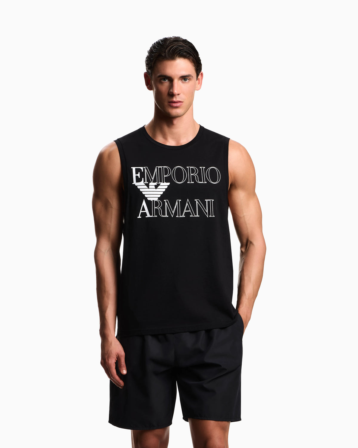 Bold logo beachwear tank top in jersey