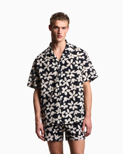 Flower eagle pattern beachwear shirt