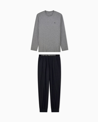 Cotton jersey pyjama set with a crew neck and ribbed cuffs