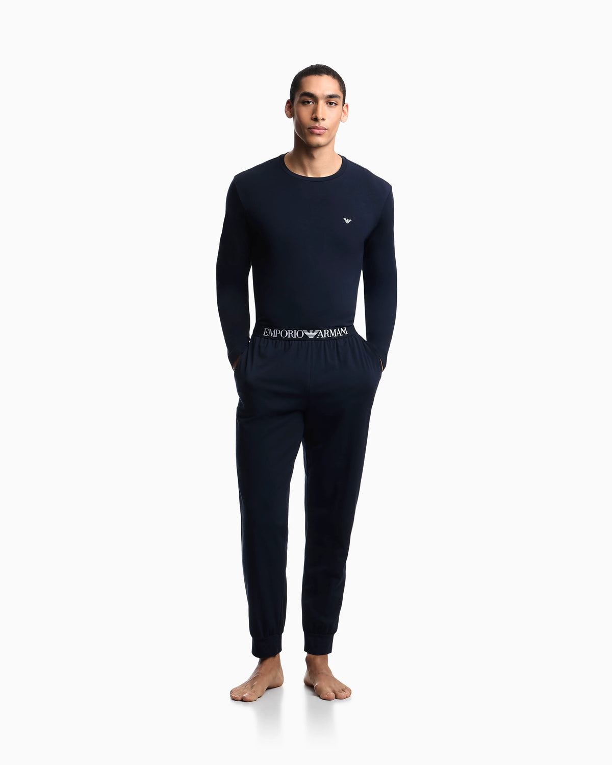 Cotton jersey pyjama set with a crew neck and ribbed cuffs