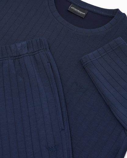 Long pyjama set with ribbed crew neck and winter stripe