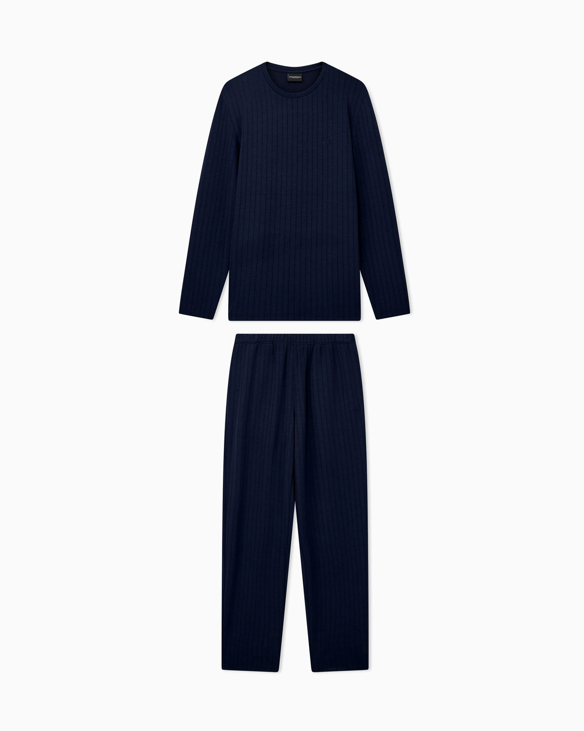 Long pyjama set with ribbed crew neck and winter stripe