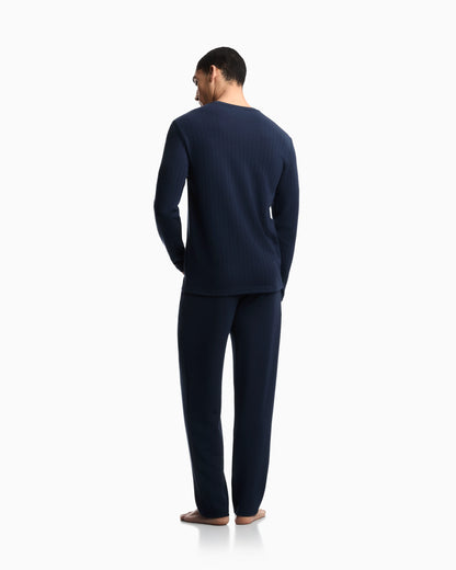 Long pyjama set with ribbed crew neck and winter stripe
