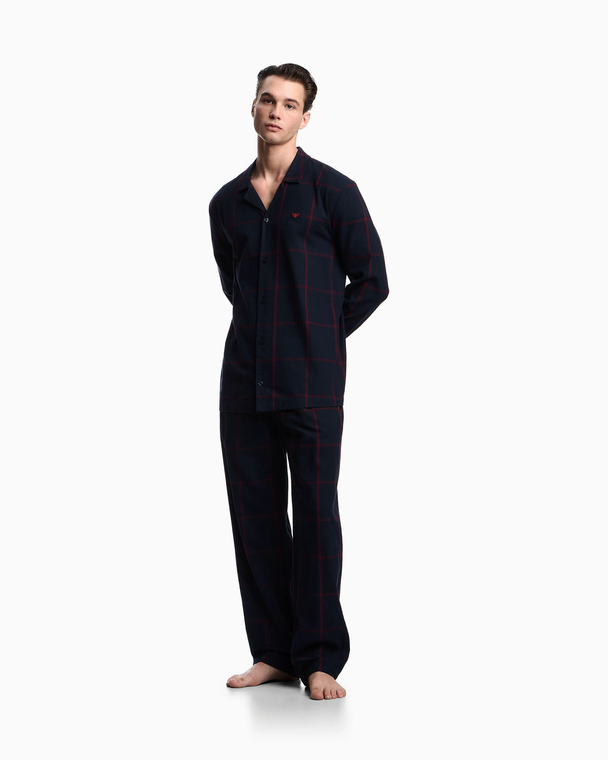 ASV tartan motif flannel pyjamas with lapels