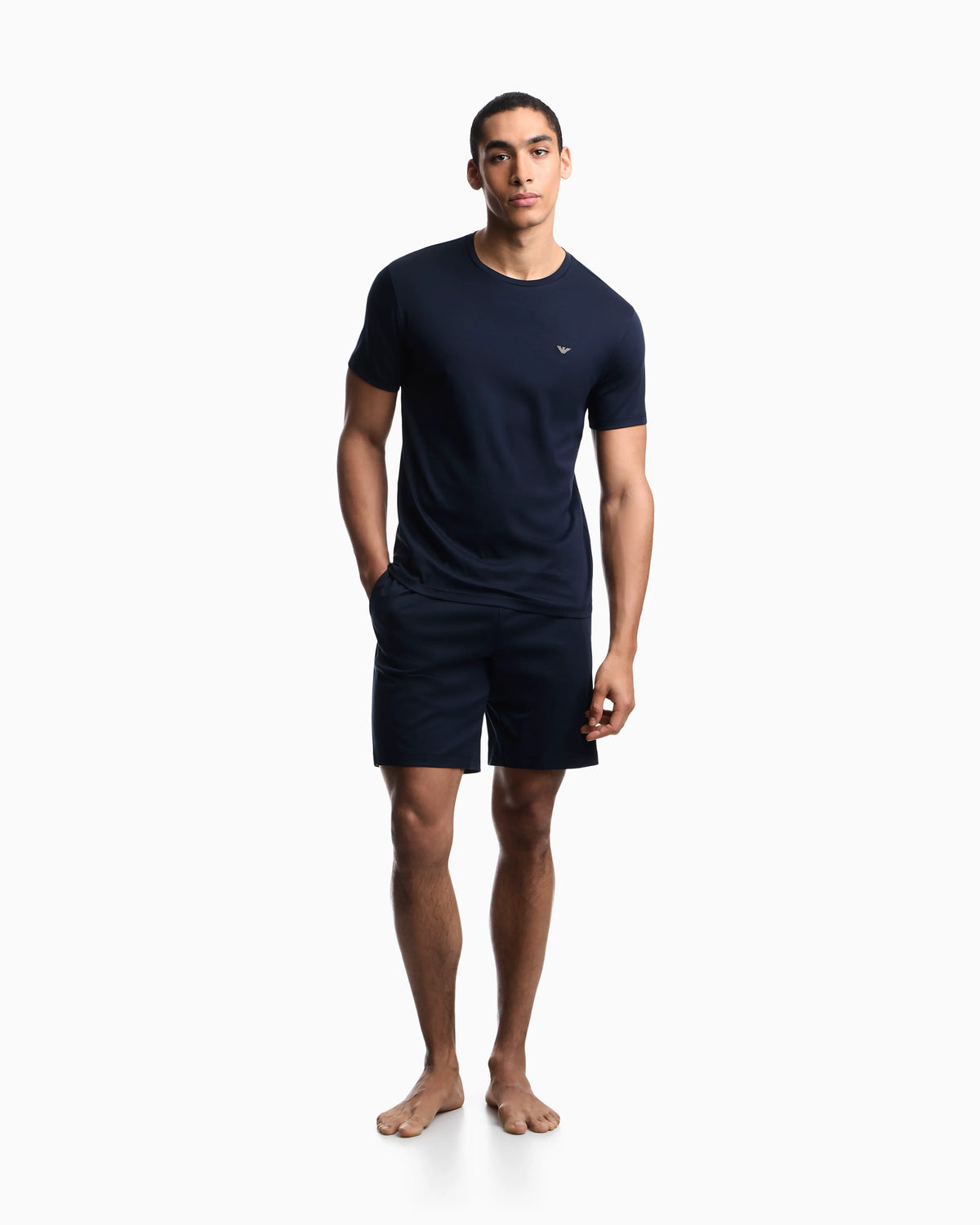 Cotton jersey pyjama set with crew neck T-shirt and shorts