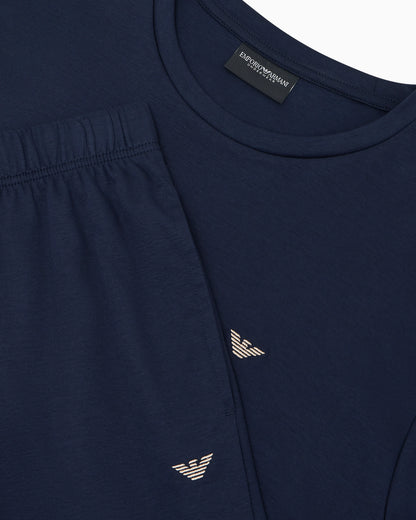 Cotton jersey pyjama set with crew neck T-shirt and shorts