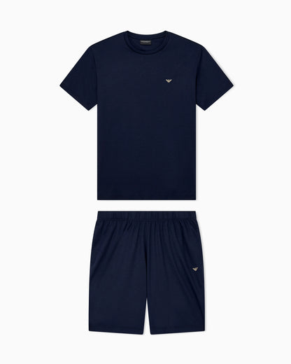 Cotton jersey pyjama set with crew neck T-shirt and shorts