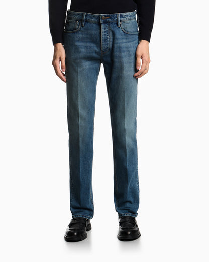 J75 slim-fit, stone-washed stretch-denim jeans