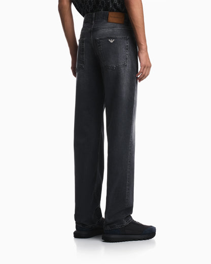 Regular fit five-pocket cotton denim jeans with fading