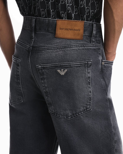 Regular fit five-pocket cotton denim jeans with fading