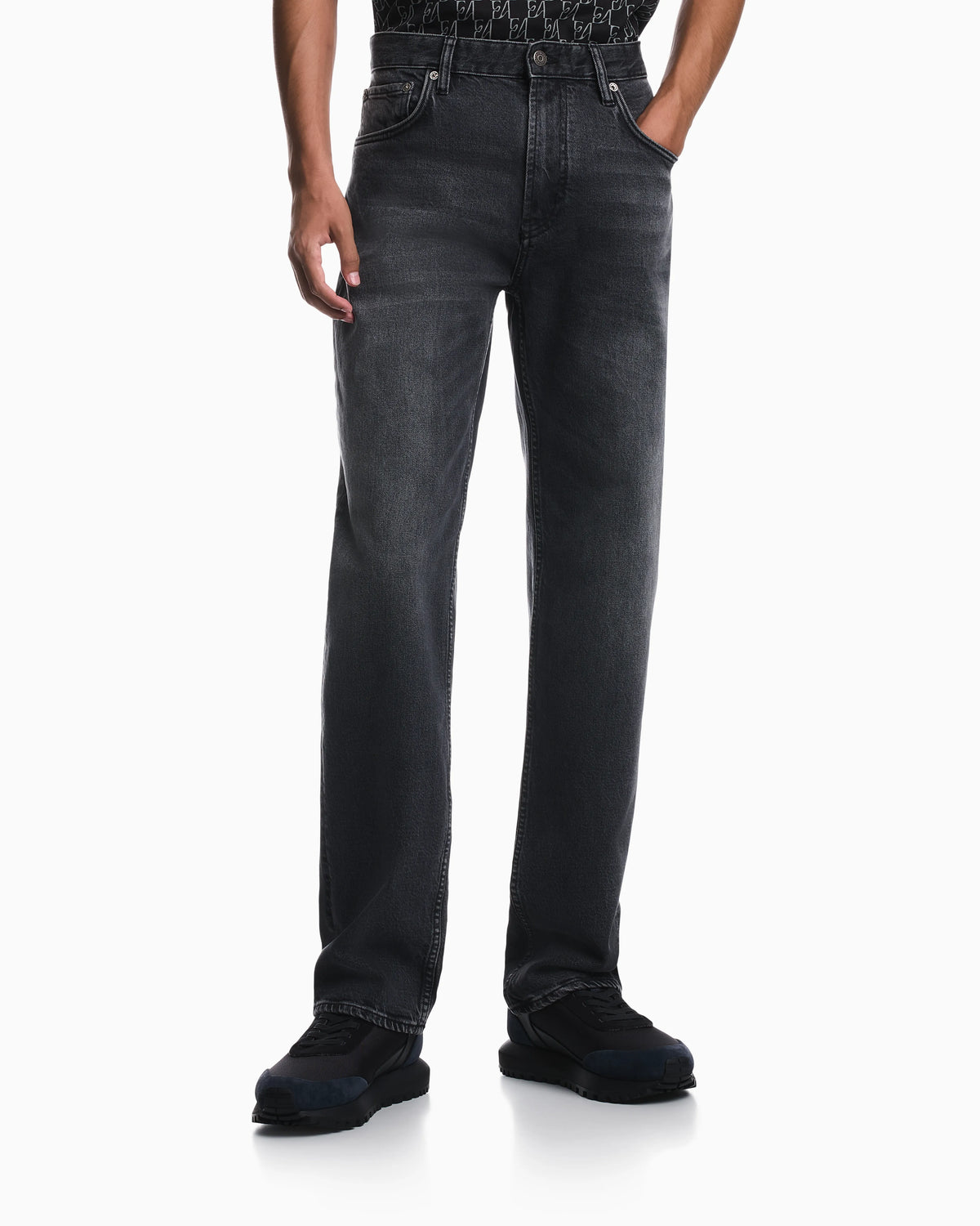 Regular fit five-pocket cotton denim jeans with fading