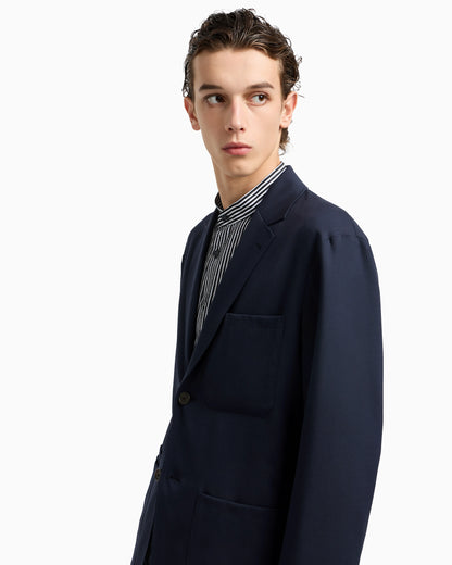 Virgin-wool twill single-breasted blazer